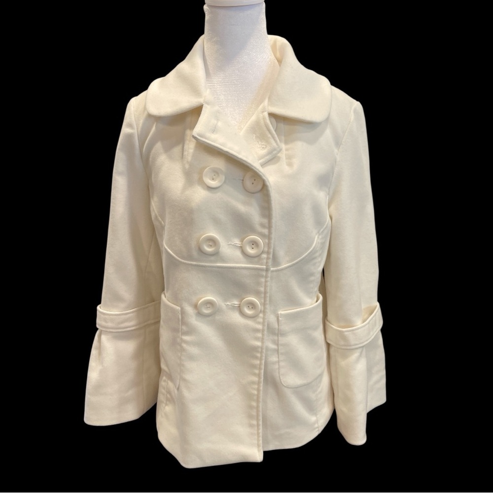 Cream Double Breasted Peacoat Jacket Size M Quiet Luxury